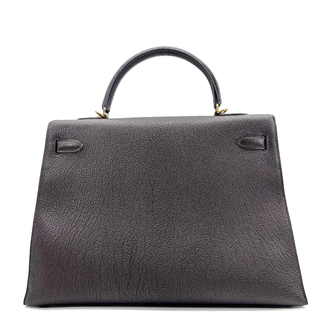 HERMES エルメス ハンドバッグ ケリー35 外縫い シェーブル・コロマンデル ダークブラウン/ゴールド金具 □H刻印