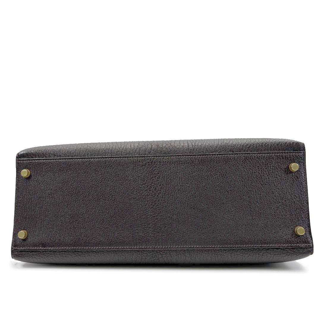 HERMES エルメス ハンドバッグ ケリー35 外縫い シェーブル・コロマンデル ダークブラウン/ゴールド金具 □H刻印