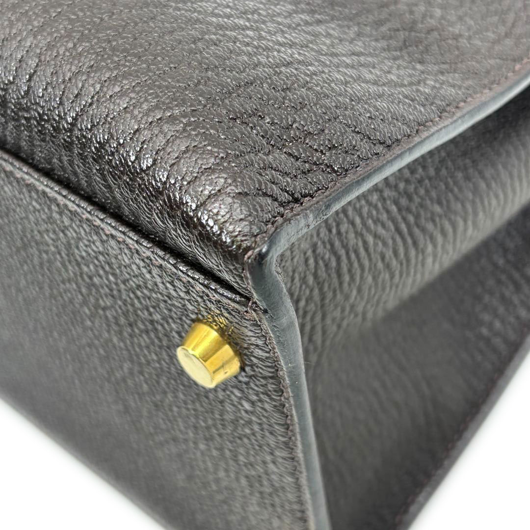HERMES エルメス ハンドバッグ ケリー35 外縫い シェーブル・コロマンデル ダークブラウン/ゴールド金具 □H刻印