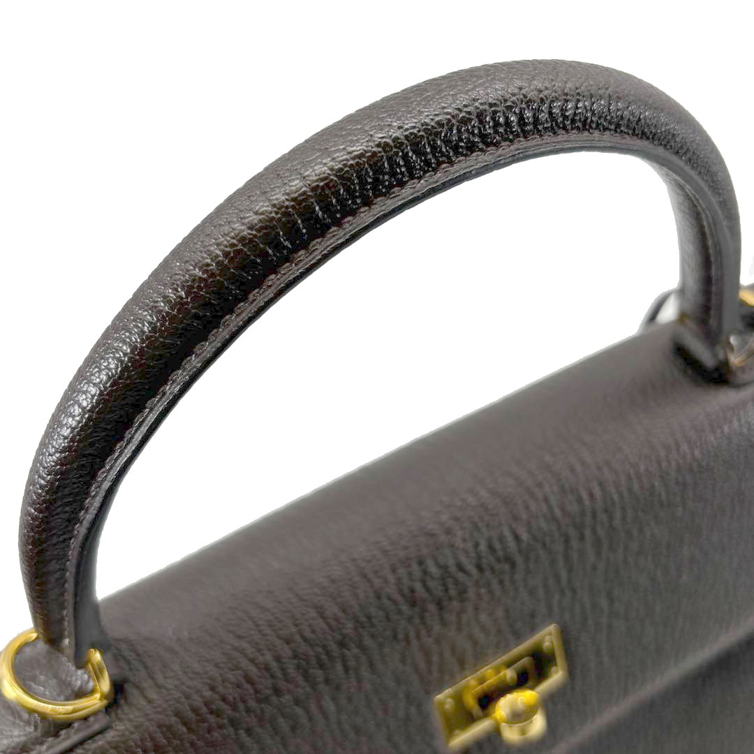 HERMES エルメス ハンドバッグ ケリー35 外縫い シェーブル・コロマンデル ダークブラウン/ゴールド金具 □H刻印