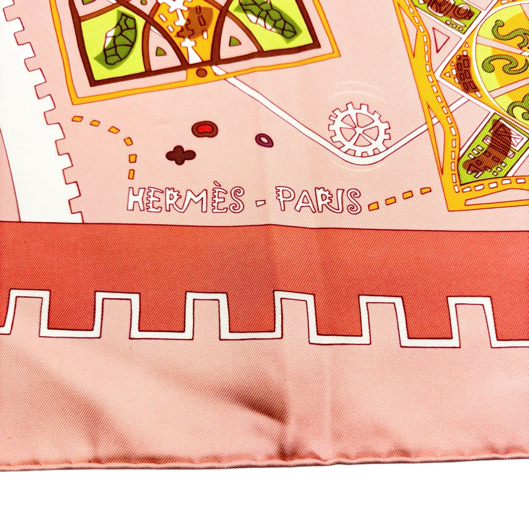 HERMES エルメス スカーフ カレ90 『La mecanique des idees(アイディアの構造)』 シルク ピンク系