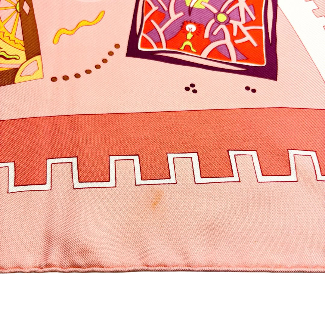 HERMES エルメス スカーフ カレ90 『La mecanique des idees(アイディアの構造)』 シルク ピンク系