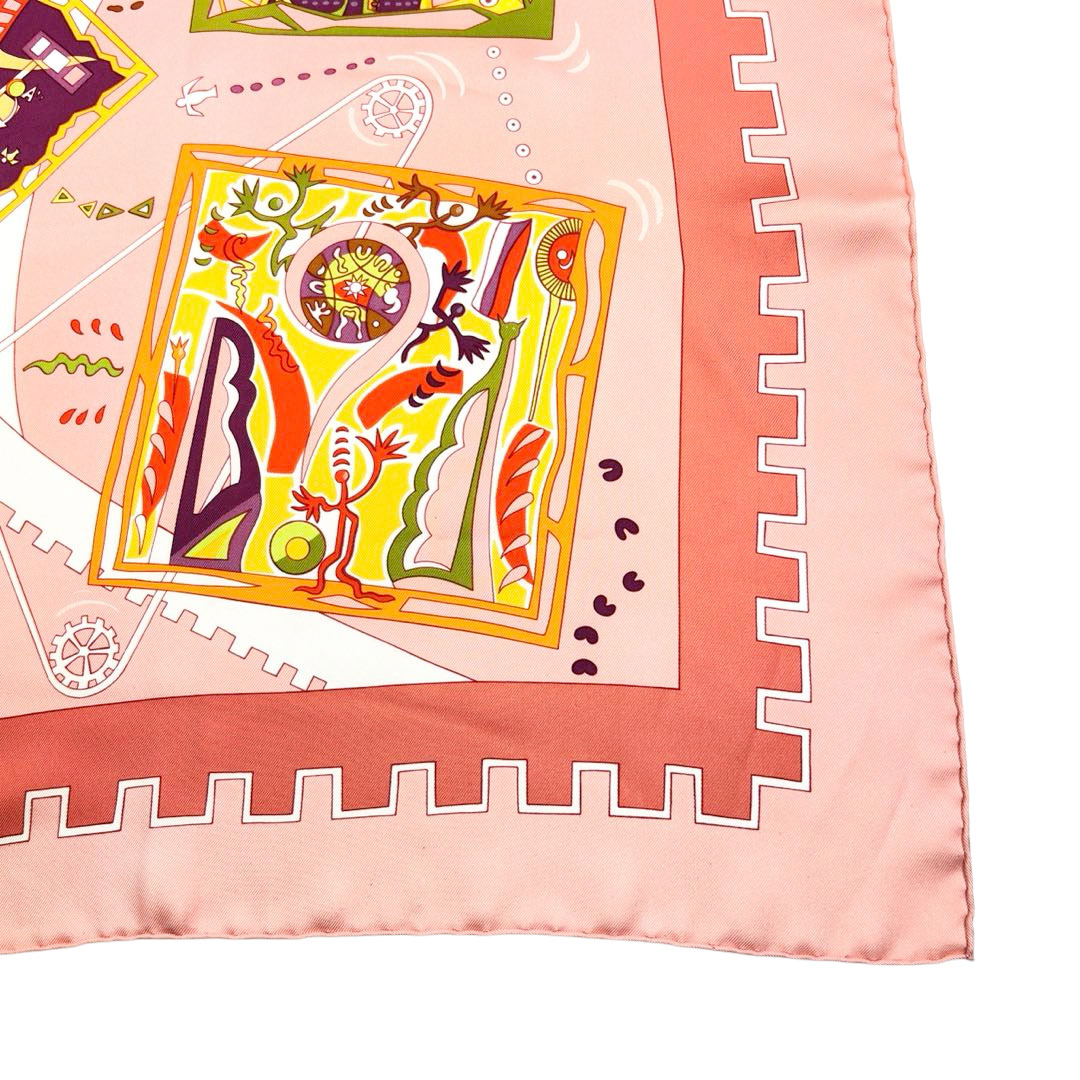 HERMES エルメス スカーフ カレ90 『La mecanique des idees(アイディアの構造)』 シルク ピンク系