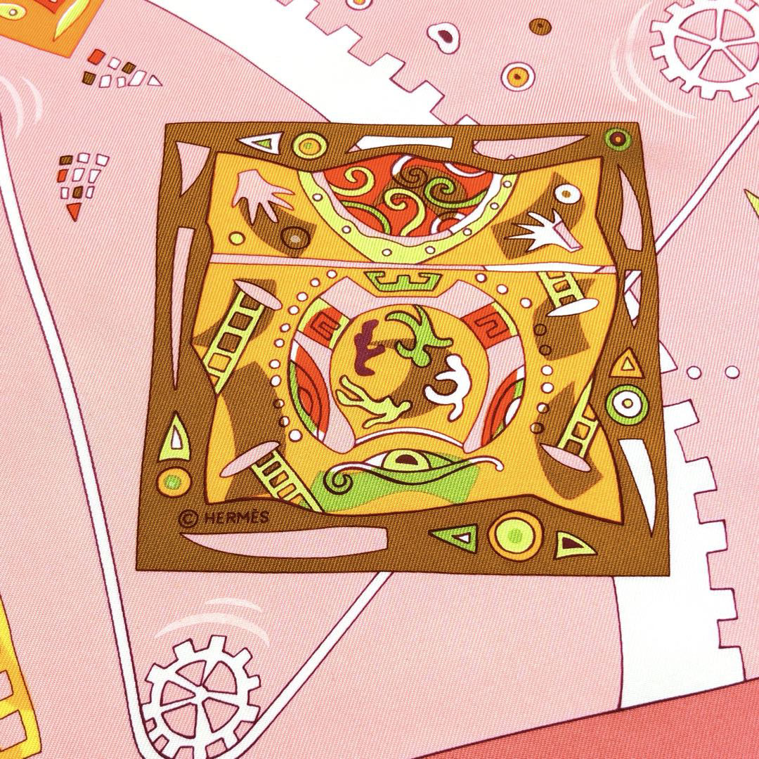 HERMES エルメス スカーフ カレ90 『La mecanique des idees(アイディアの構造)』 シルク ピンク系