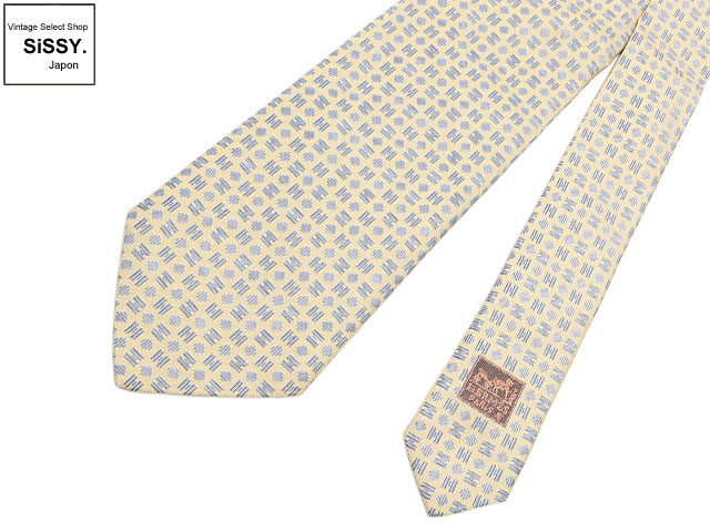 HERMES エルメス ネクタイ シルク100% イエロー/ライトブルー