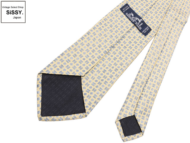 HERMES エルメス ネクタイ シルク100% イエロー/ライトブルー