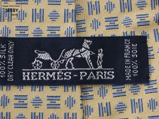 HERMES エルメス ネクタイ シルク100% イエロー/ライトブルー