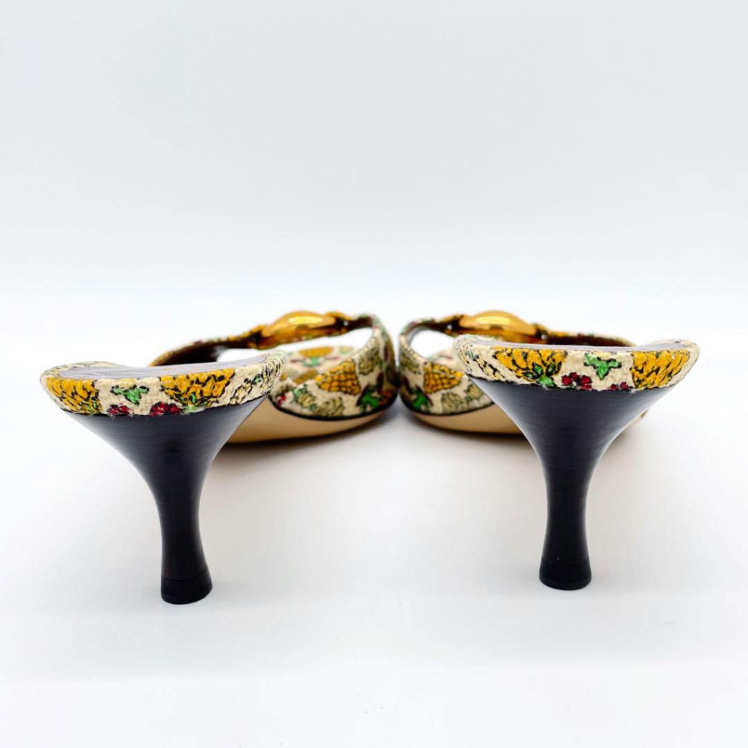 GUCCI グッチ ミュールサンダル 植物柄 キャンバス ベージュ系 35 1/2(約22.5cm)