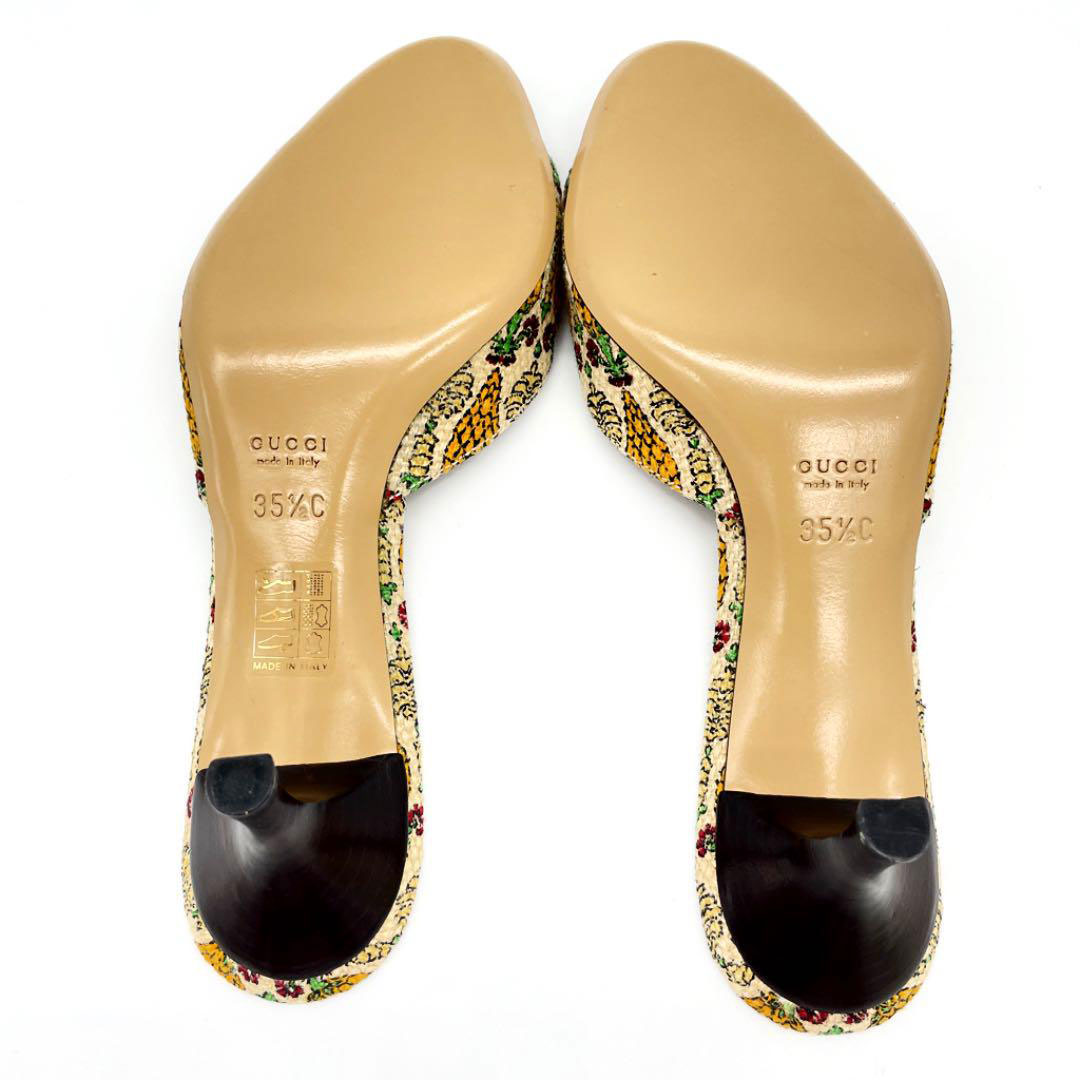 GUCCI グッチ ミュールサンダル 植物柄 キャンバス ベージュ系 35 1/2(約22.5cm)