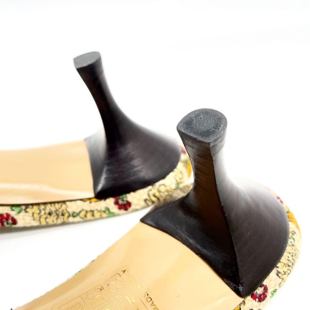 GUCCI グッチ ミュールサンダル 植物柄 キャンバス ベージュ系 35 1/2(約22.5cm)