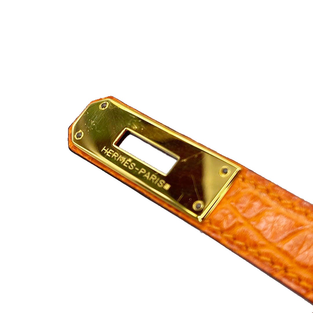 HERMES エルメス ハンドバッグ ケリー32 内縫い クロコダイル(アリゲーター) オレンジ/ゴールド金具 □R刻印