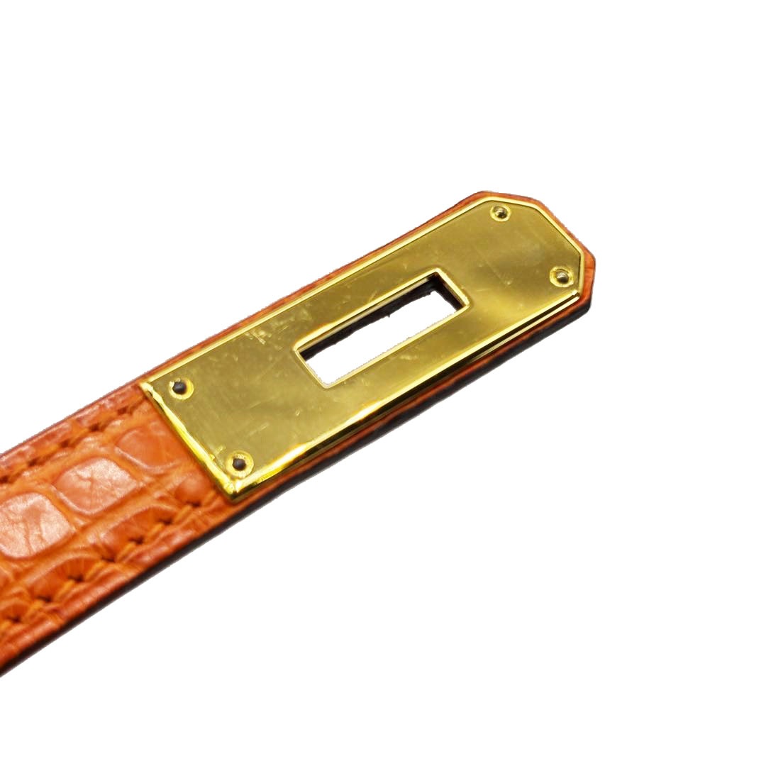 HERMES エルメス ハンドバッグ ケリー32 内縫い クロコダイル(アリゲーター) オレンジ/ゴールド金具 □R刻印