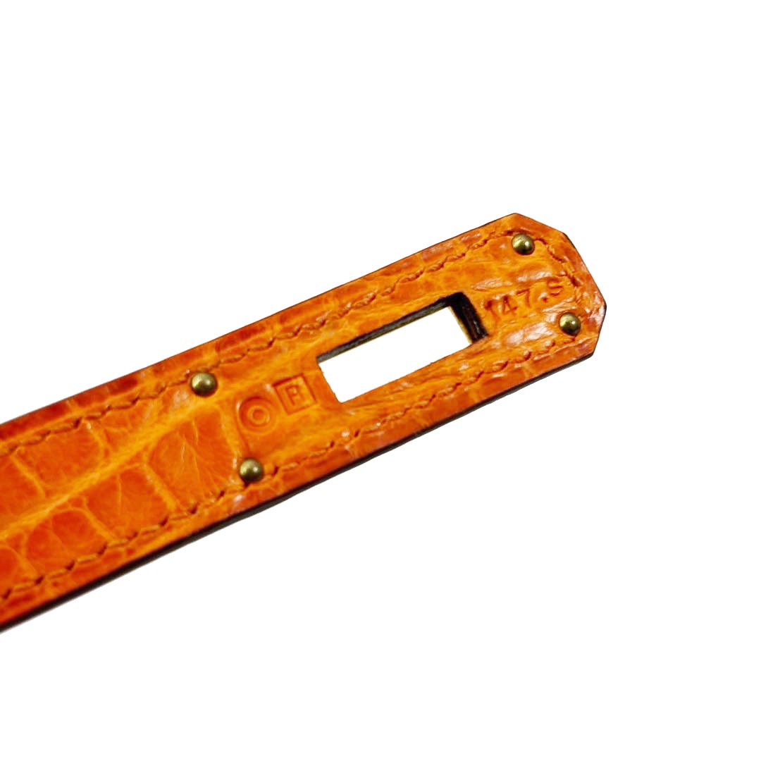 HERMES エルメス ハンドバッグ ケリー32 内縫い クロコダイル(アリゲーター) オレンジ/ゴールド金具 □R刻印