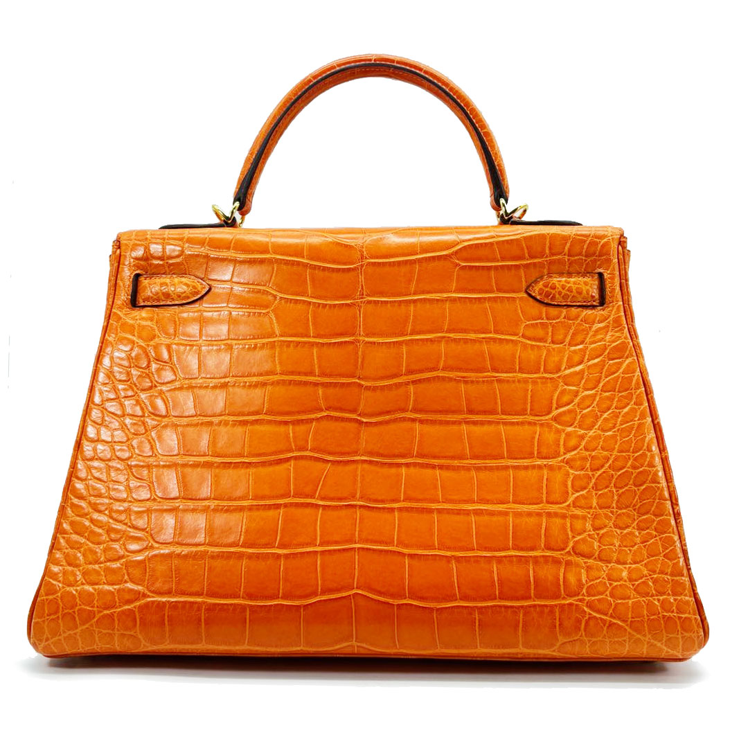 HERMES エルメス ハンドバッグ ケリー32 内縫い クロコダイル(アリゲーター) オレンジ/ゴールド金具 □R刻印