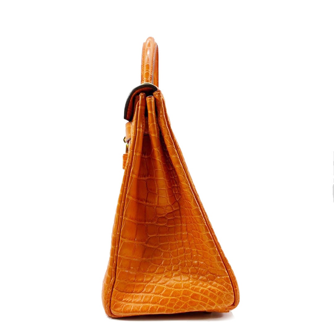 HERMES エルメス ハンドバッグ ケリー32 内縫い クロコダイル(アリゲーター) オレンジ/ゴールド金具 □R刻印