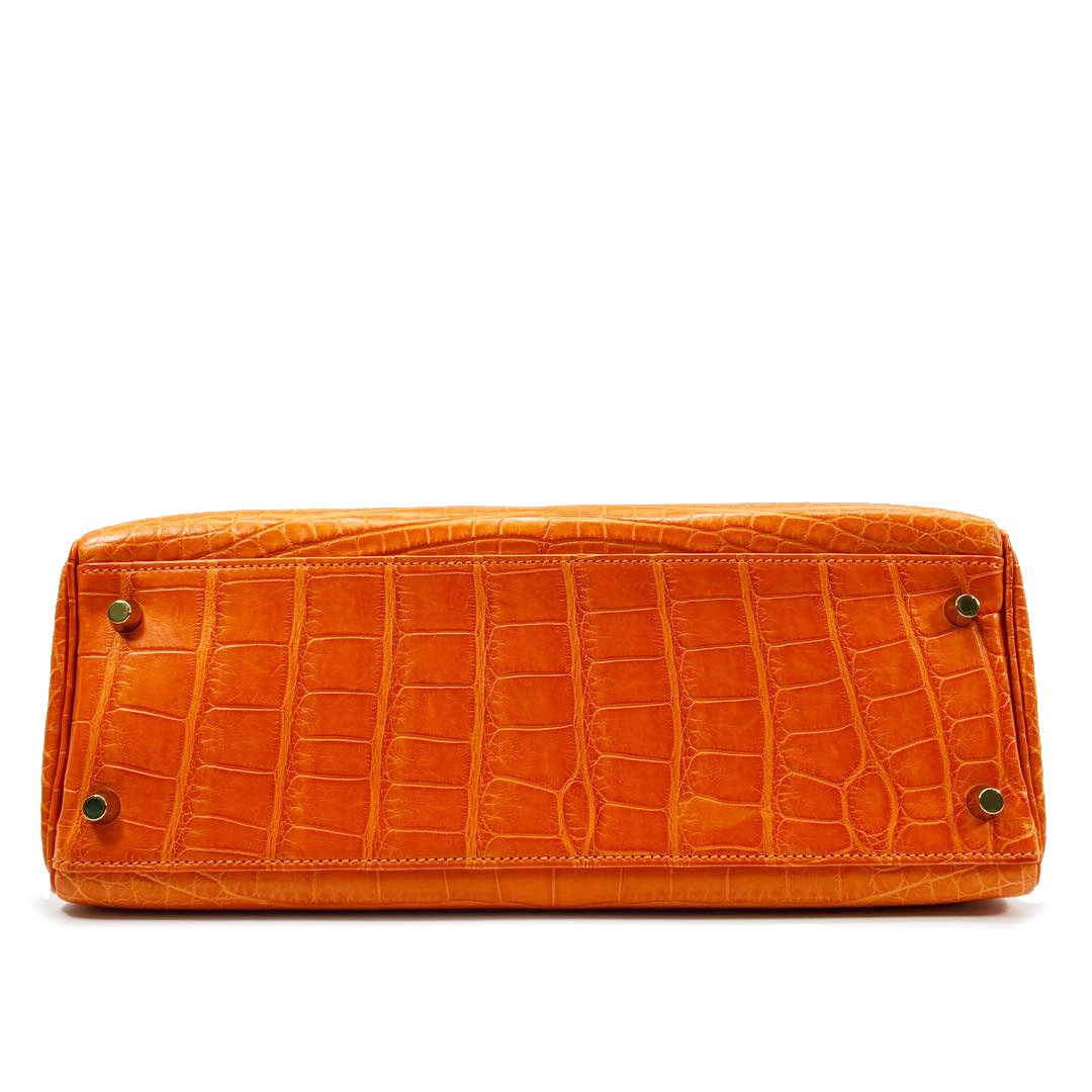 HERMES エルメス ハンドバッグ ケリー32 内縫い クロコダイル(アリゲーター) オレンジ/ゴールド金具 □R刻印