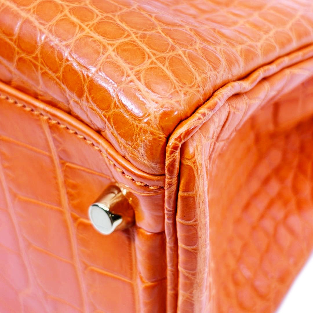 HERMES エルメス ハンドバッグ ケリー32 内縫い クロコダイル(アリゲーター) オレンジ/ゴールド金具 □R刻印