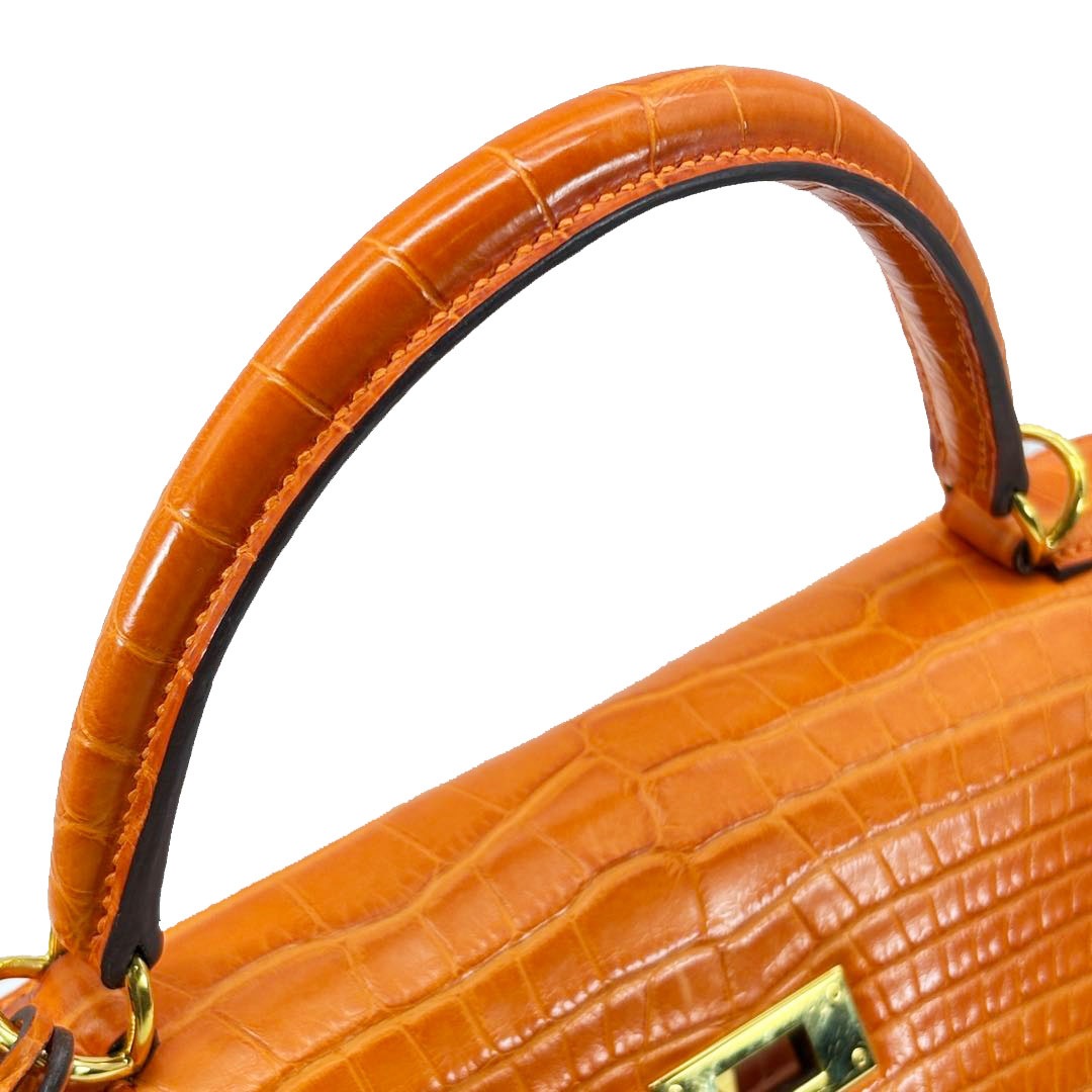 HERMES エルメス ハンドバッグ ケリー32 内縫い クロコダイル(アリゲーター) オレンジ/ゴールド金具 □R刻印