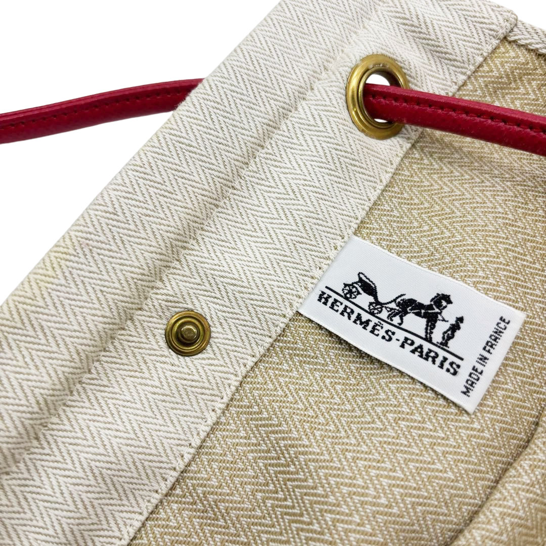 HERMES エルメス ショルダーバッグ アリーヌPM キャンバス レザー ベージュ レッド