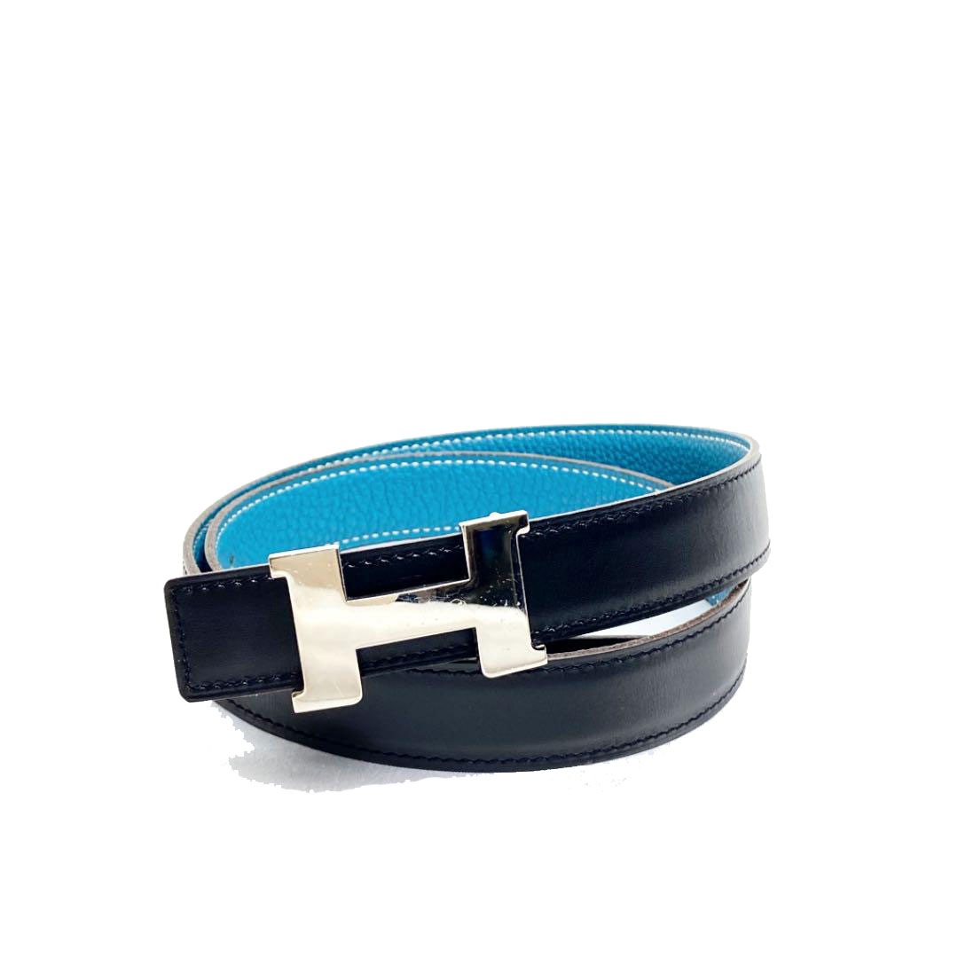 HERMES エルメス コンスタンス Hベルト 75 ブラック ブルージーン シルバー金具 □H刻印（2004年頃製造）