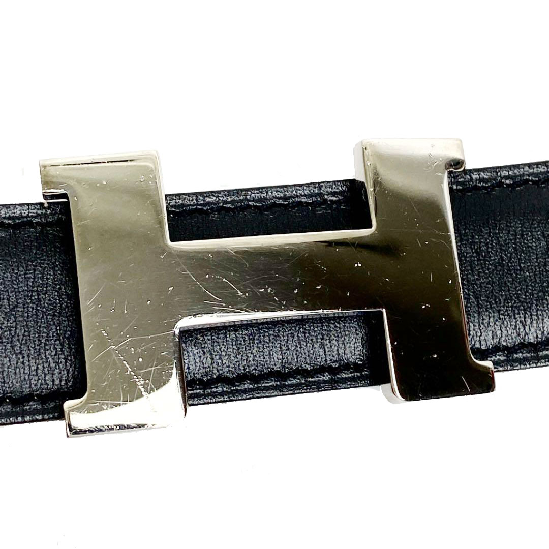 HERMES エルメス コンスタンス Hベルト 75 ブラック ブルージーン シルバー金具 □H刻印（2004年頃製造）