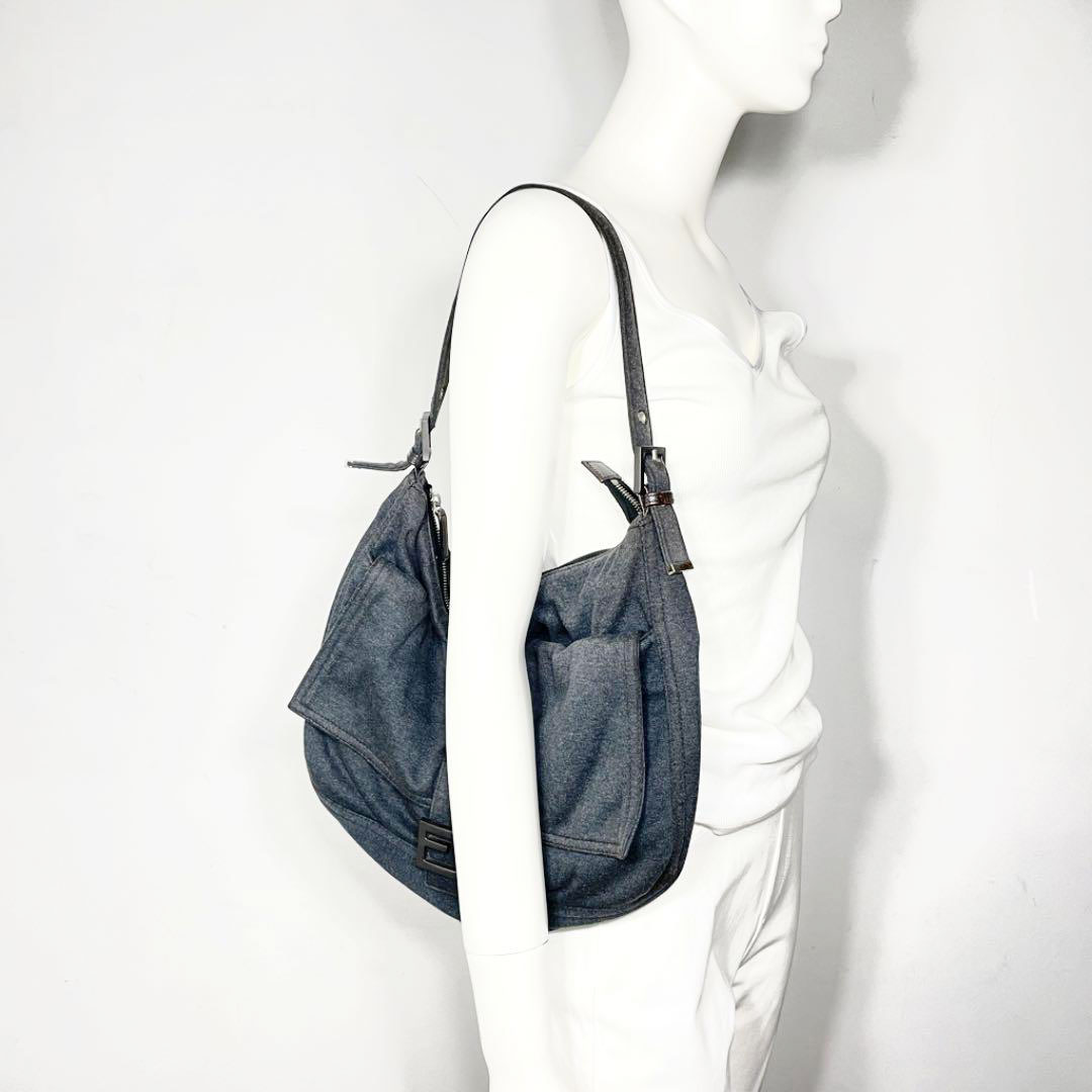 FENDI フェンディ ワンショルダーバッグ ハンドバッグ コットン チャコールグレー