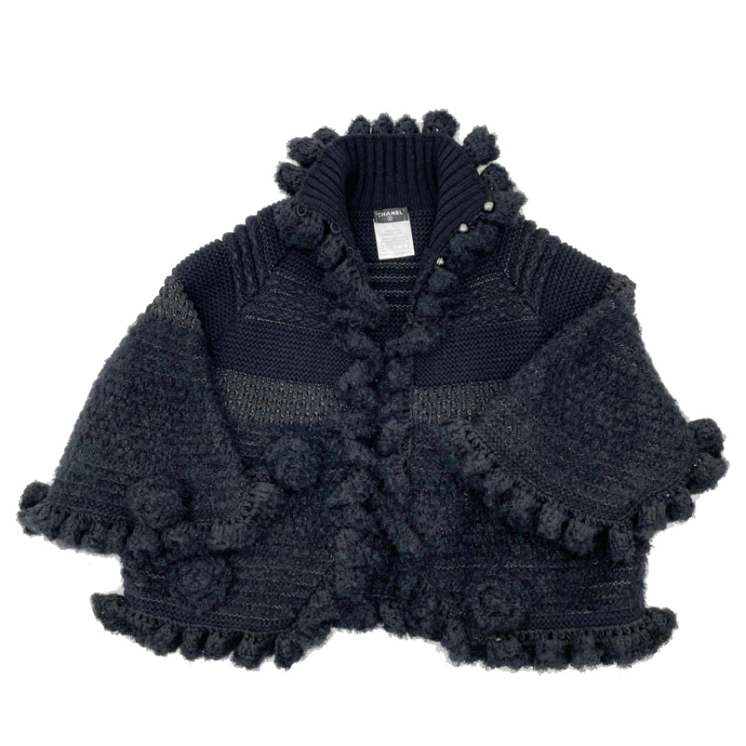 CHANEL シャネル ボレロ カメリア カシミア モヘア ウール 42 ブラック 06A