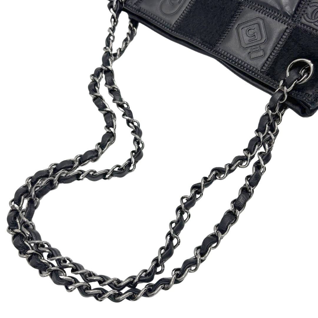 CHANEL シャネル チェーントートバッグ チョコバー アイコン レザー/異素材MIX ブラック/シルバー金具 10番台