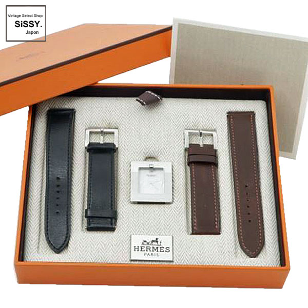 ■エルメス■ ベルトウォッチ レディース 腕時計 クオーツ SS シルバー ブラック/ブラウン D刻印 【HERMES】