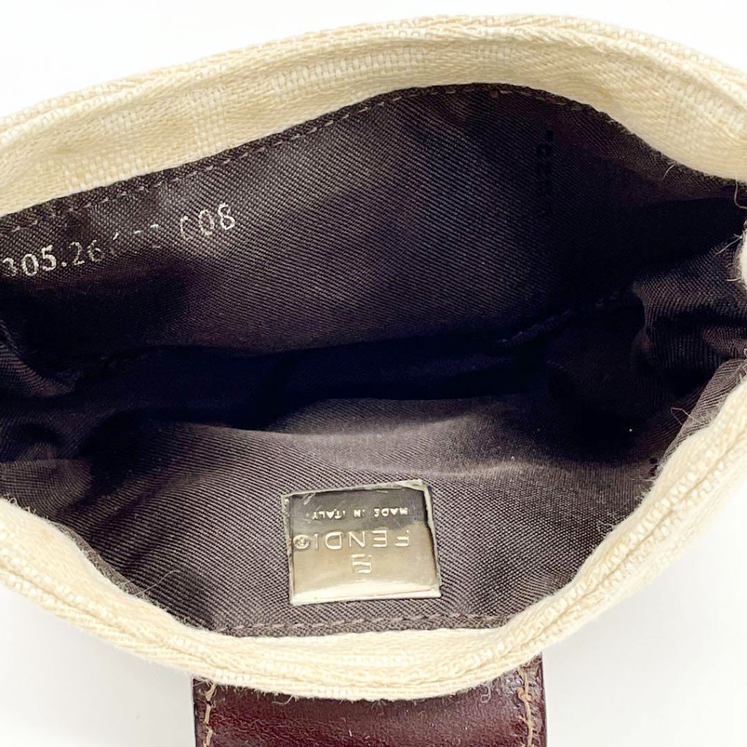 FENDI フェンディ ズッカ クロワッサン ミニポーチ ハンドバッグ キャンバス レザー ベージュ ブラウン