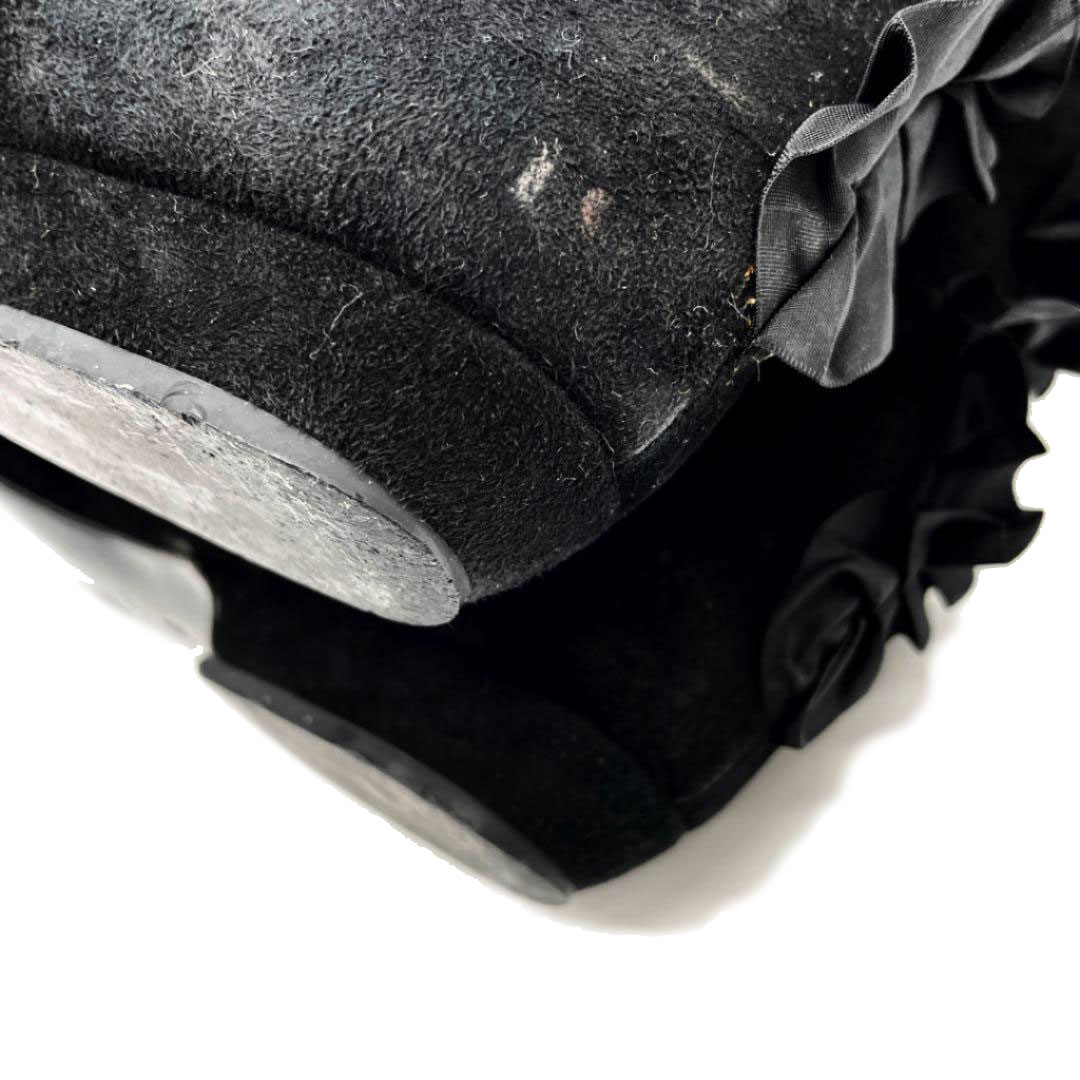 FENDI フェンディ ロングブーツ フリル付き スエード ブラック 37（約24cm）