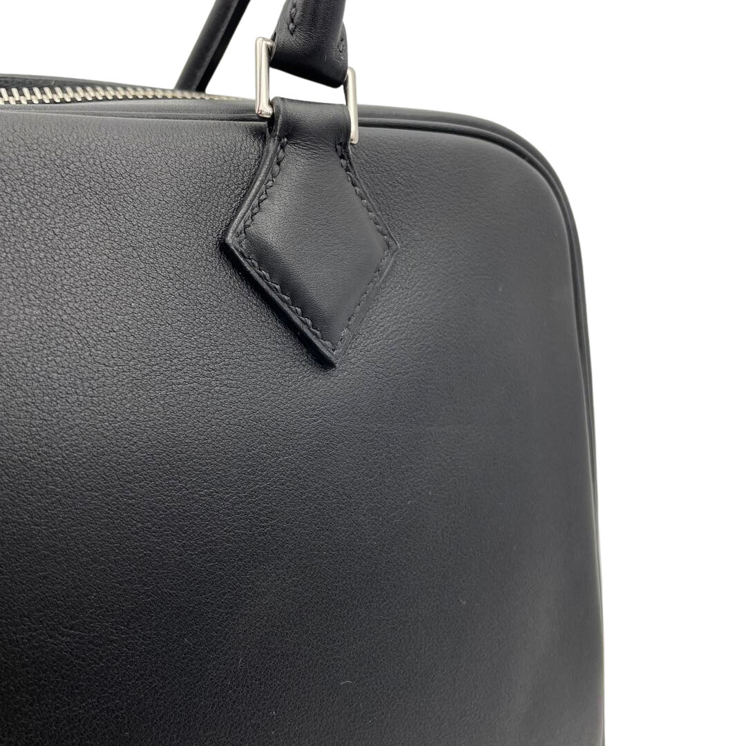 HERMES エルメス プリュム28 ハンドバッグ ヴォー・スイフト ノワール/ブルーアガット シルバー金具 A刻印