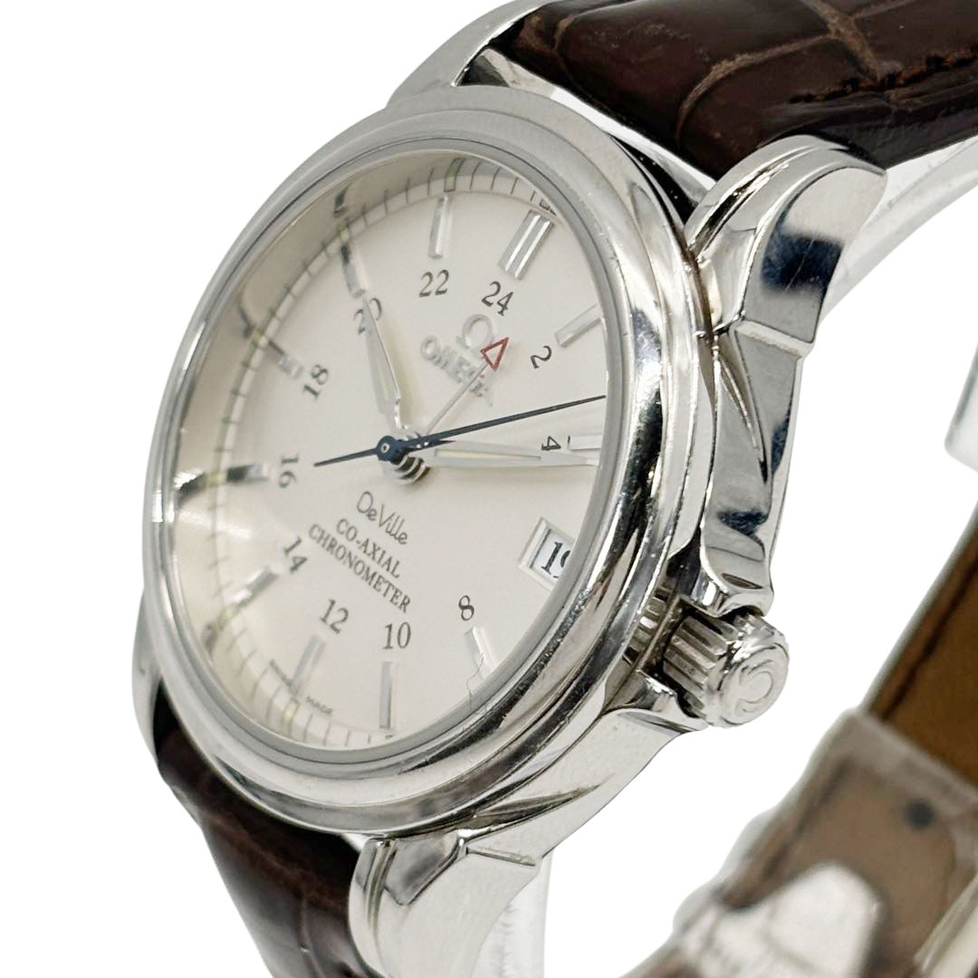 OMEGA オメガ メンズ腕時計 デ・ヴィル コーアクシャル GMT 自動巻き SS/レザー シルバー/ブラウン 4862.31.32
