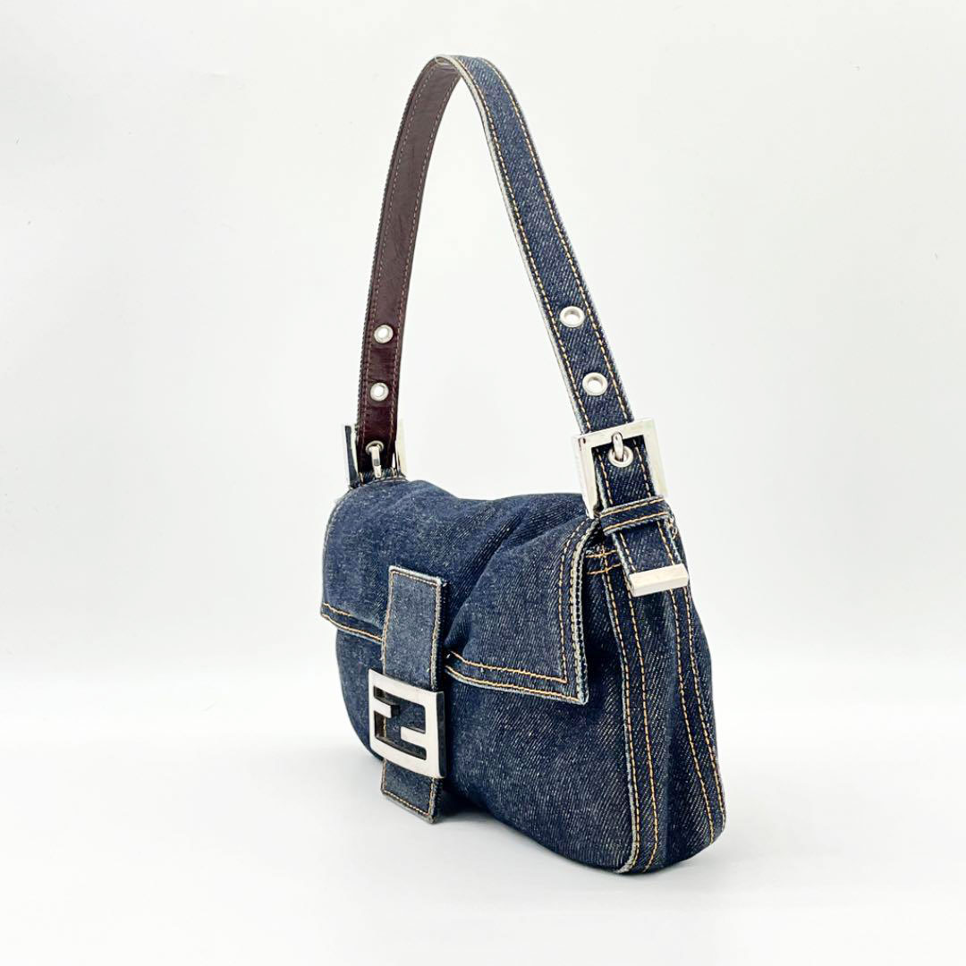 フェンディ ハンドバッグ デニム マーブル柄 ネイビー ワンショルダー マンマ FENDI フェンディ マンマバケット ショルダーバッグ デニム