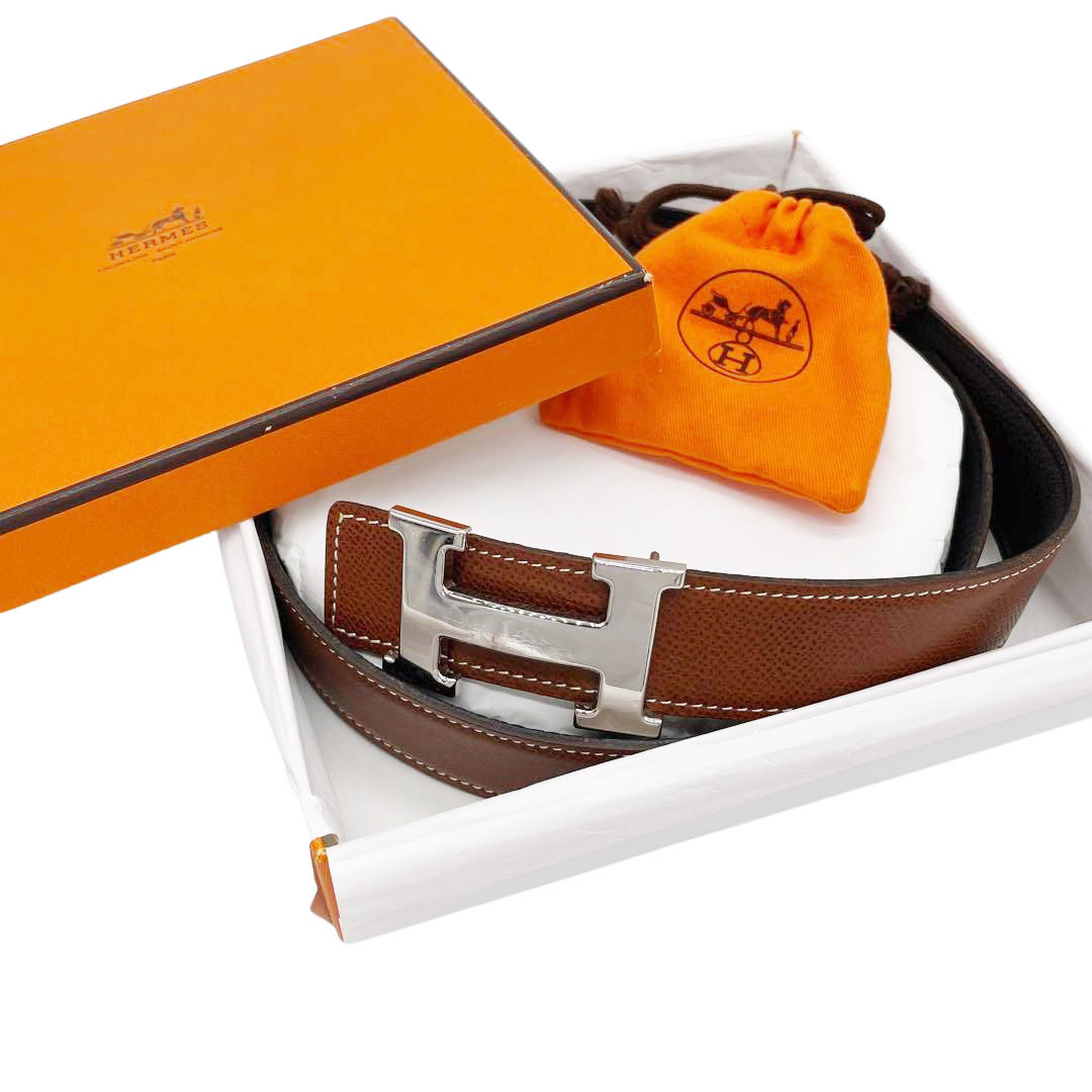 HERMES エルメス Hベルト コンスタンス リバーシブル 70 リセ/トゴ ブラウン ブラック シルバー金具 □F刻印