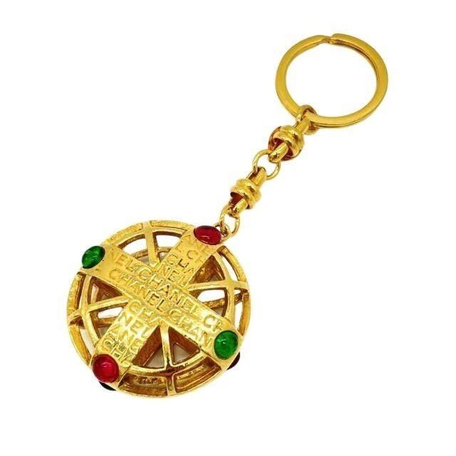 CHANEL シャネル ロゴキーホルダー チャーム カラーストーン ゴールド