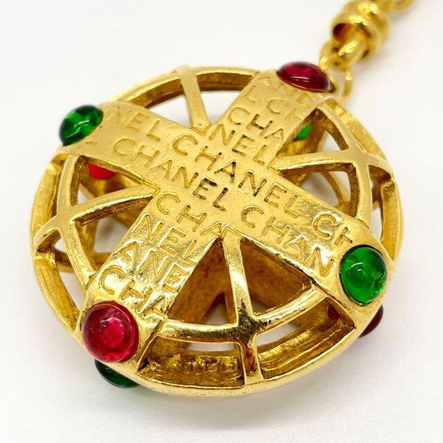 CHANEL シャネル ロゴキーホルダー チャーム カラーストーン ゴールド グリーン レッド ヴィンテージ