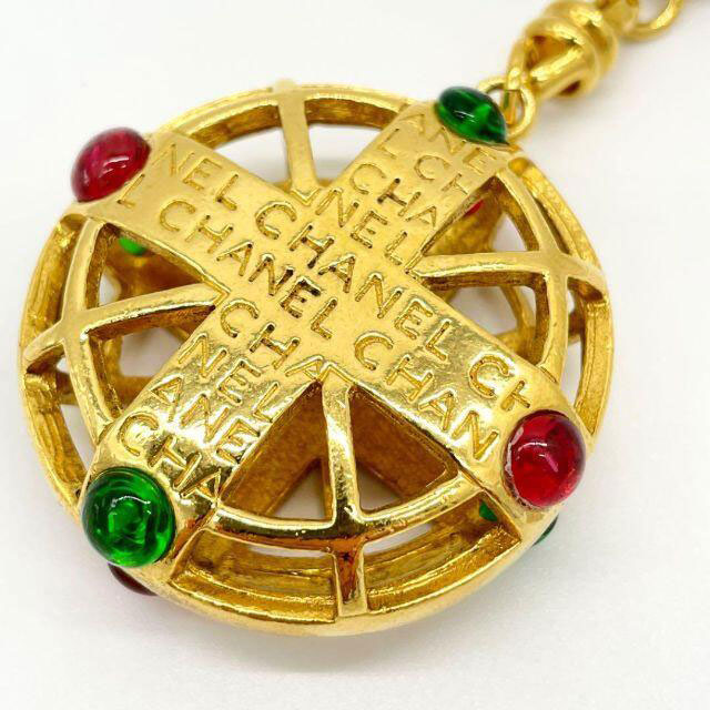 CHANEL シャネル ロゴキーホルダー チャーム カラーストーン ゴールド グリーン レッド ヴィンテージ