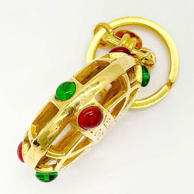 CHANEL シャネル ロゴキーホルダー チャーム カラーストーン ゴールド グリーン レッド ヴィンテージ