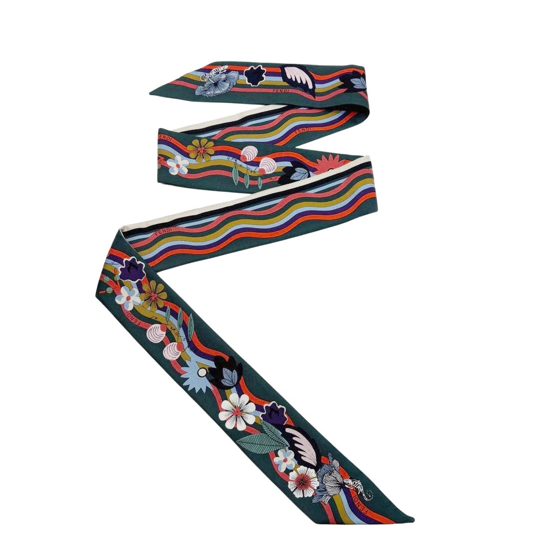FENDI フェンディ リボンスカーフ ラッピー ボタニカル柄 シルク