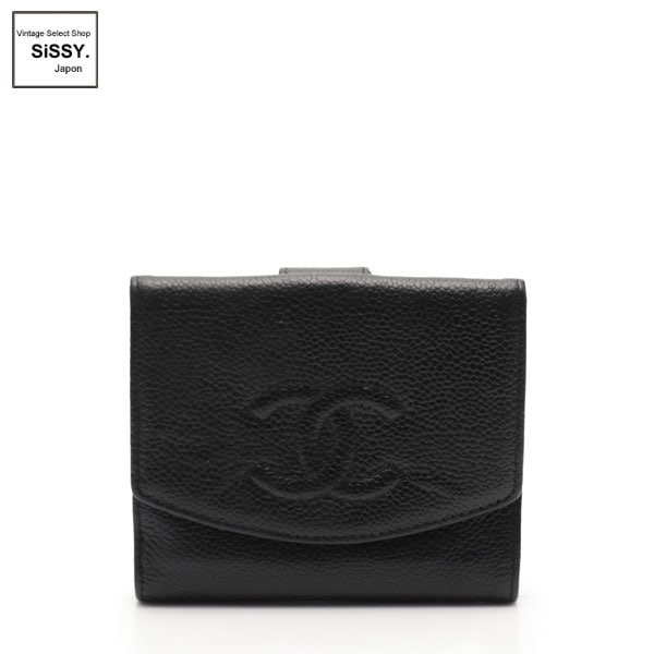 CHANEL シャネル Wホック 二つ折り財布 キャビアスキン ブラック 財布