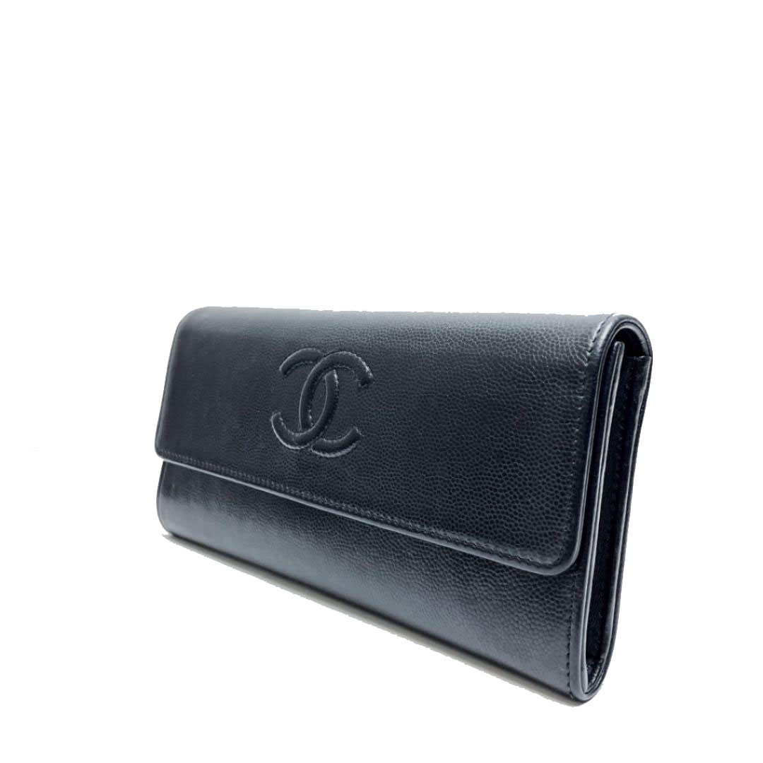 CHANEL シャネル ココマーク ホック式長財布 キャビアスキン ブラック 24番台（2017年頃製造）