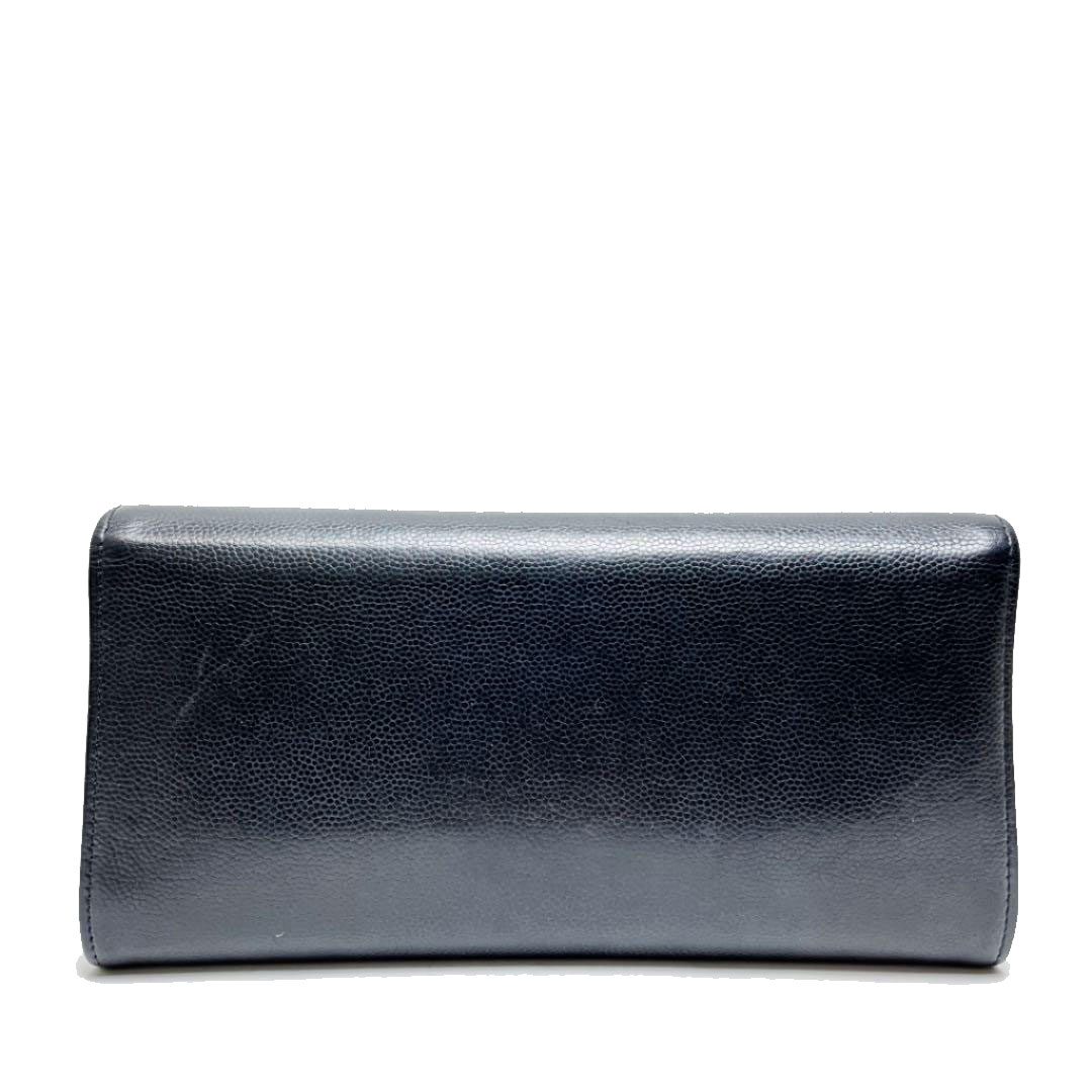 CHANEL シャネル ココマーク ホック式長財布 キャビアスキン ブラック 24番台（2017年頃製造）
