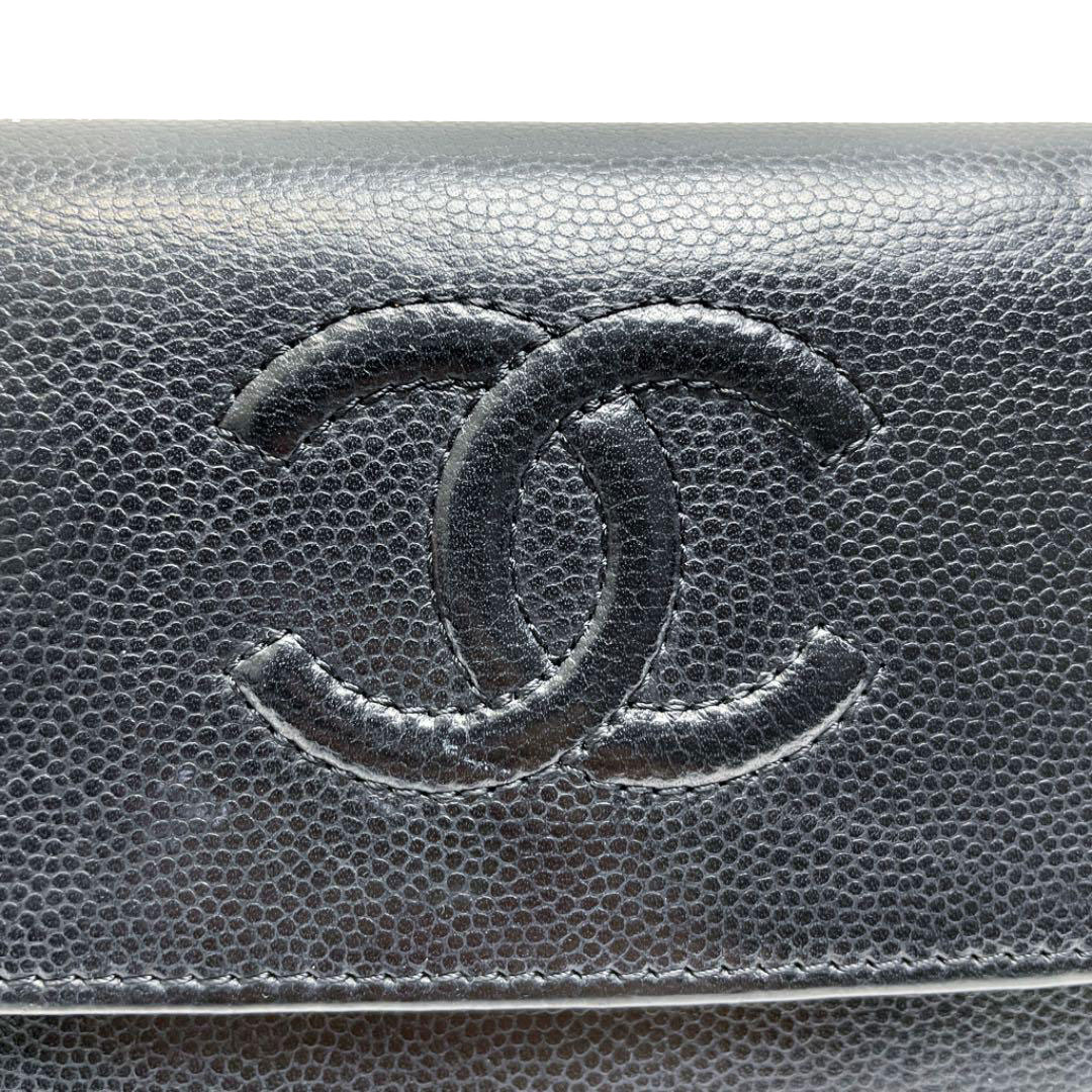 CHANEL シャネル ココマーク ホック式長財布 キャビアスキン ブラック 24番台（2017年頃製造）