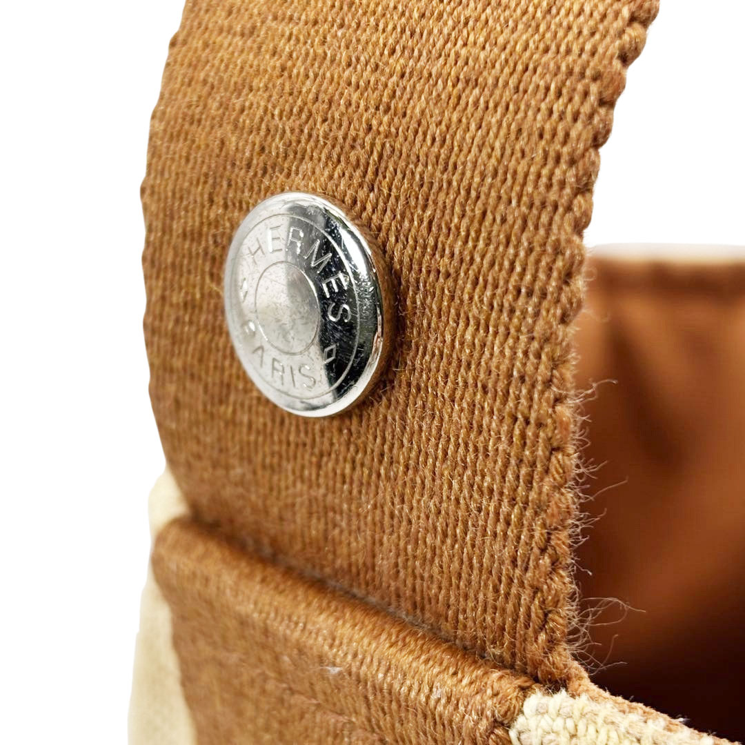 HERMES エルメス ハンドバッグ サクソーMM トワルアッシュ キャンバス ベージュ/ブラウン