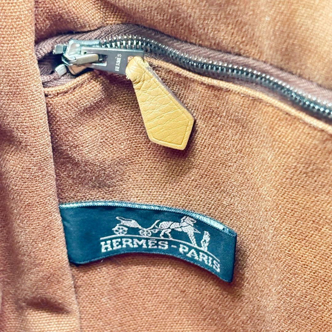 HERMES エルメス ハンドバッグ サクソーMM トワルアッシュ キャンバス ベージュ/ブラウン