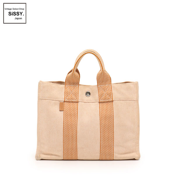 ■エルメス■ ニューフールトゥPM トートバッグ キャンバス オレンジ アイボリー 【HERMES】