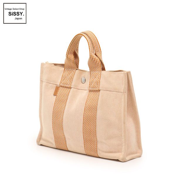 ■エルメス■ ニューフールトゥPM トートバッグ キャンバス オレンジ アイボリー 【HERMES】