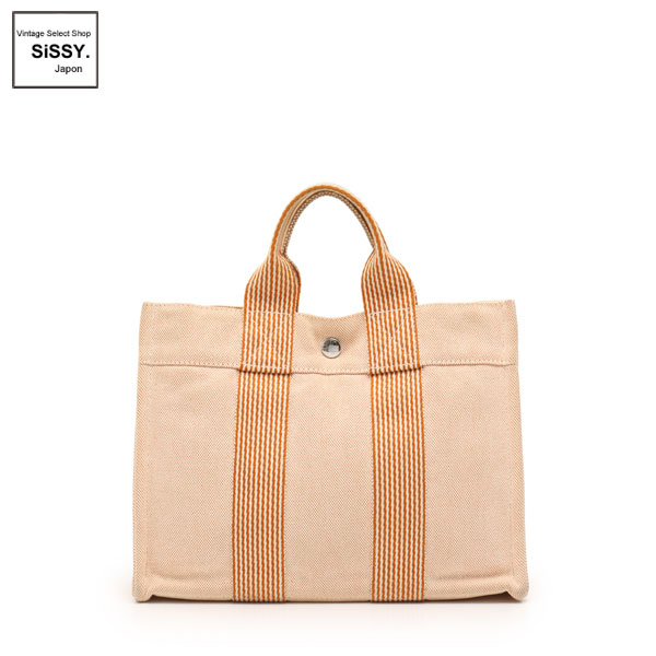 ■エルメス■ ニューフールトゥPM トートバッグ キャンバス オレンジ アイボリー 【HERMES】