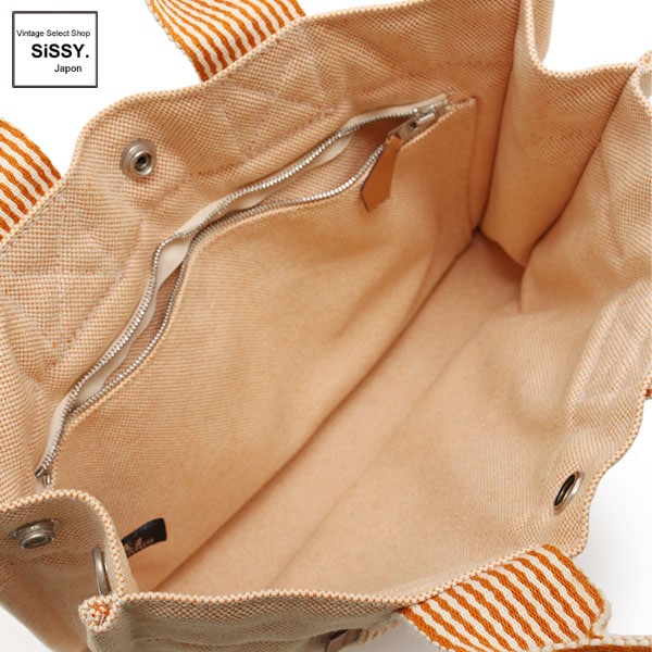 ■エルメス■ ニューフールトゥPM トートバッグ キャンバス オレンジ アイボリー 【HERMES】